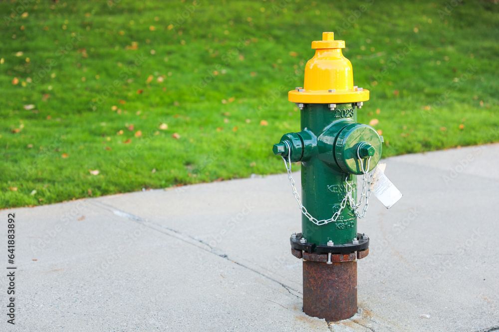 fire hydrant on urban street corner, ready for action amidst city life. Symbol of safety, preparedness, and community vigilance