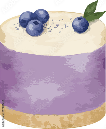 berry mousse cake Hand drawn watercolor illustration isolated element .