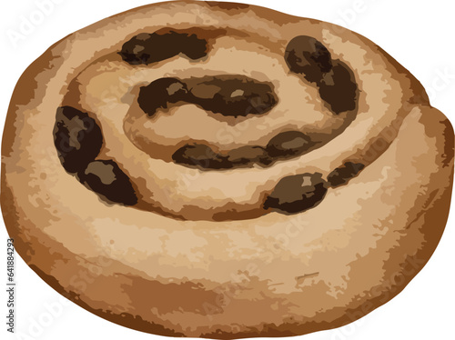 pain aux raisin Hand drawn watercolor illustration isolated element