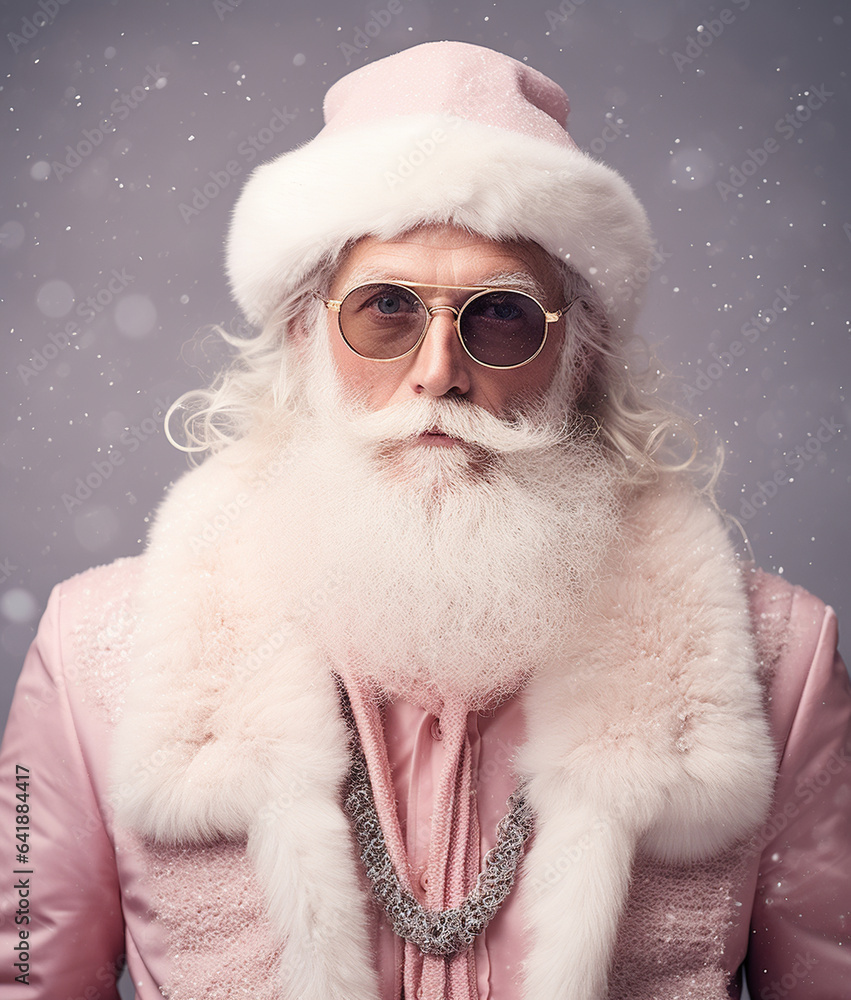 Cool modern Santa Claus in fancy pink costume Cool modern Santa Claus in fancy pink costume