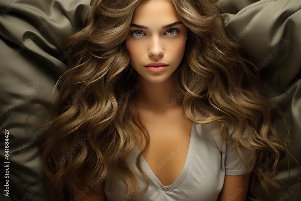 Fototapeta premium A young woman with beautiful hair, generative AI