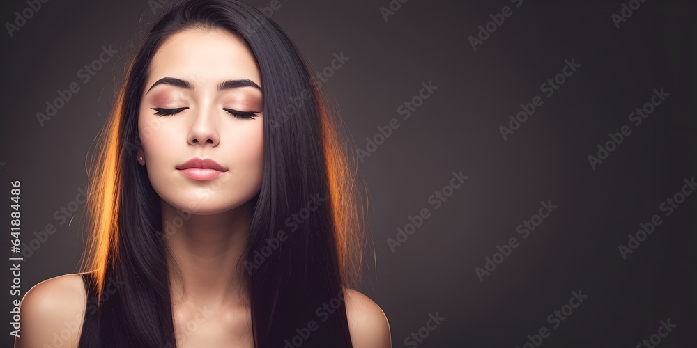 Fototapeta premium A young woman with beautiful hair, generative AI