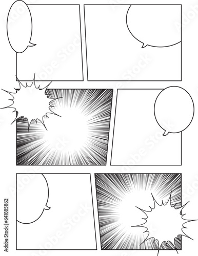 漫画でよく使われるシンプルな枠と集中線