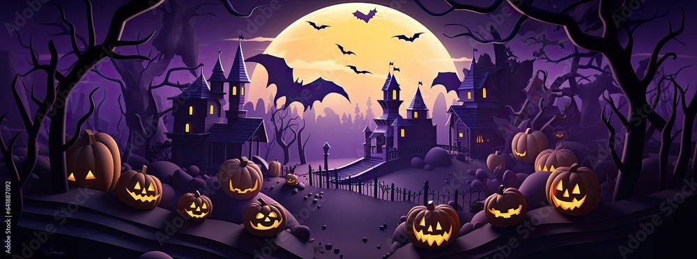 Haunted Halloween landscape. Halloween background.