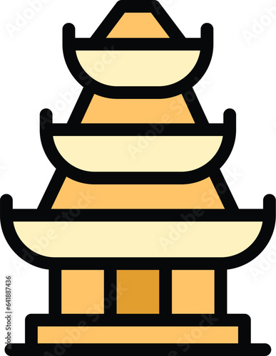 Japanese pagoda icon outline vector. China building. House temple color flat