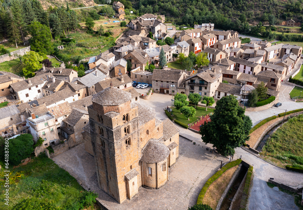 Aerial view of Santa Cruz de la Seros one of most beautiful corners of province of Huesca. Tourism Huesca Magic.