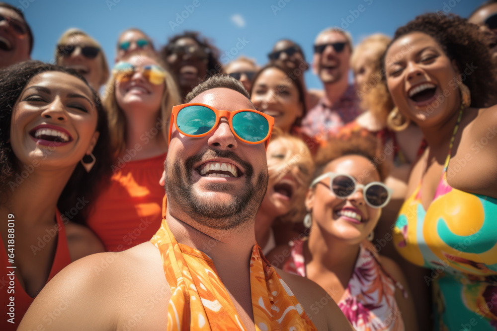 Diverse group of people enjoying a day at the beach, radiating confidence in their swimsuits and celebrating body positivity. Generative Ai Diverse group of people enjoying a day at the beach, radiating confidence in their swimsuits and celebrating body positivity. Generative Ai