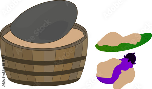 漬物石と茄子と胡瓜の漬物のイラスト