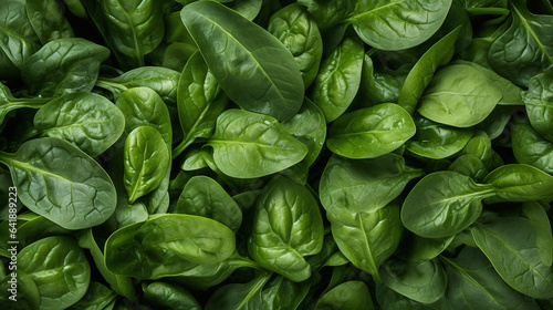 Top view full frame of whole ripe spinach placed together as background.