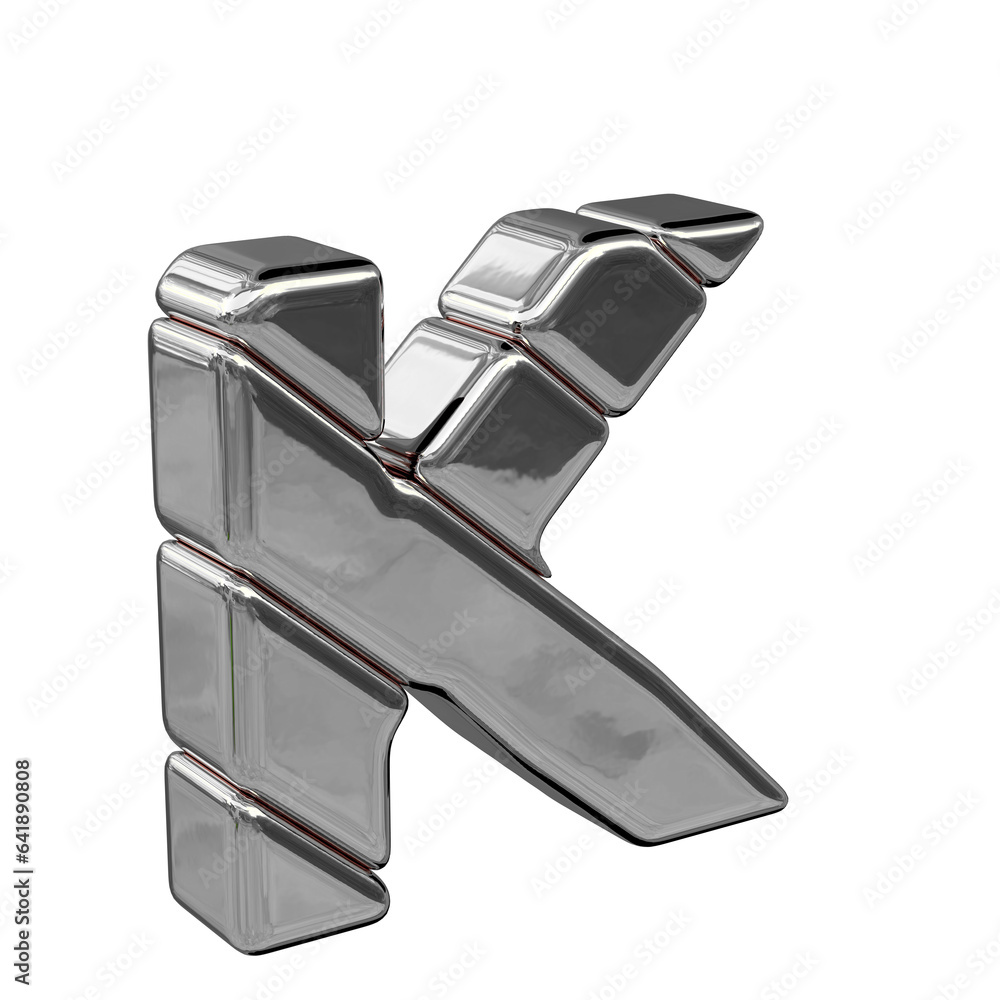 Silver diagonal block symbol view from the left. letter k Silver diagonal block symbol view from the left. letter k