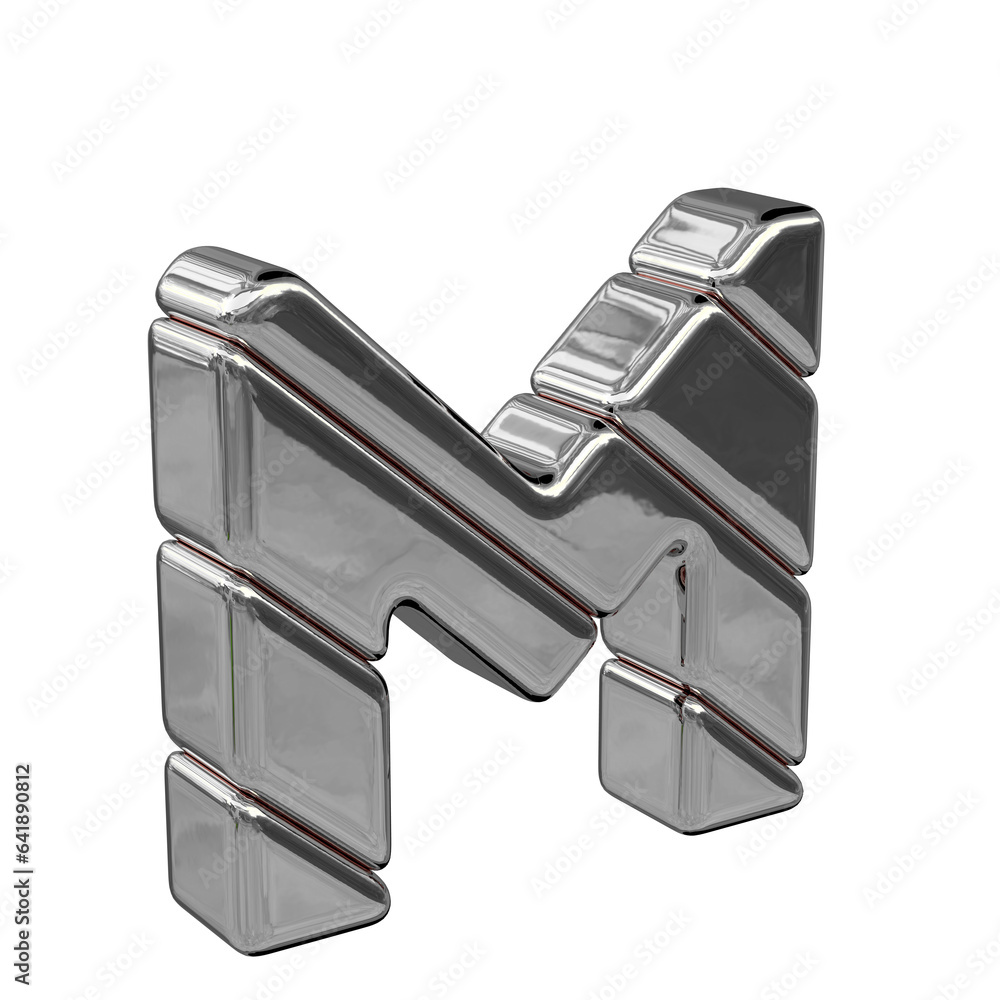 Silver diagonal block symbol view from the left. letter m Silver diagonal block symbol view from the left. letter m
