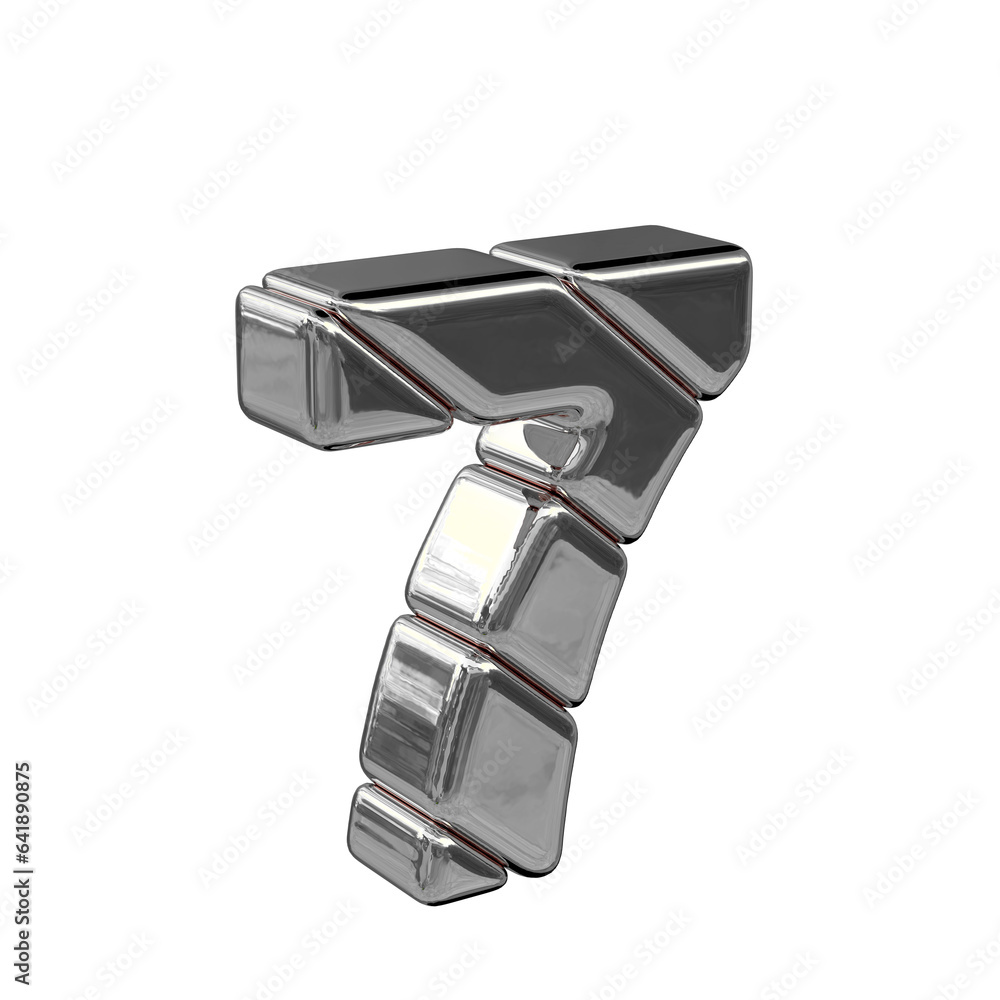 Silver diagonal block symbol view from the left. number 7 Silver diagonal block symbol view from the left. number 7