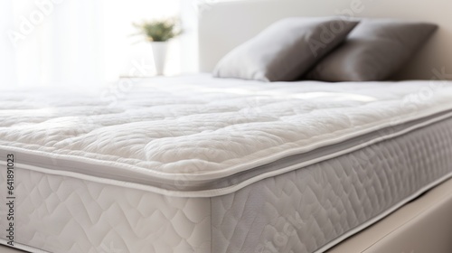 Close up of fluffy mattress in modern bright bedroom