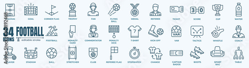 Football and soccer line icons collection. Vector icon style