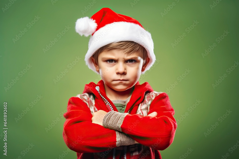 Boy with a santa hat, posing anxiously for his Christmas gifts. Boy with a santa hat, posing anxiously for his Christmas gifts.
