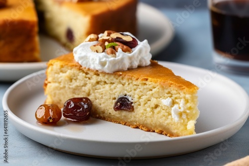 Sponge cake with ricotta cheese and autumn fruits.