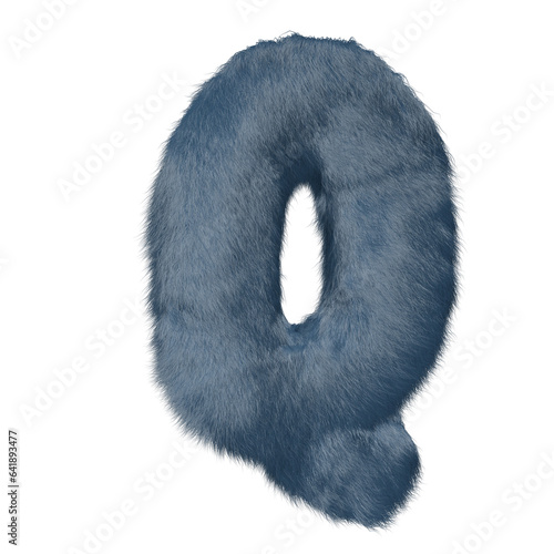 Symbol made of blue fur. letter q