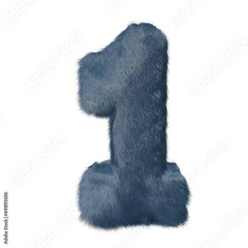 Symbol made of blue fur. number 1