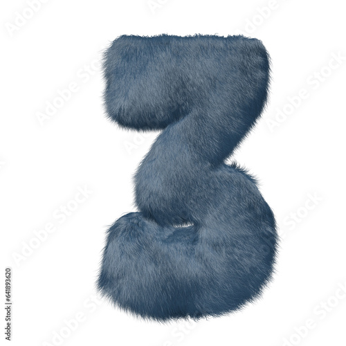 Symbol made of blue fur. number 3