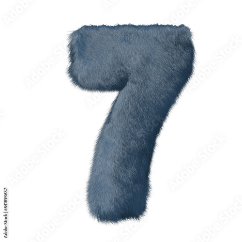 Symbol made of blue fur. number 7