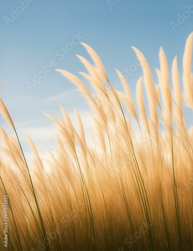                                        autumn  pampas grass  sunset  background. Generative AI