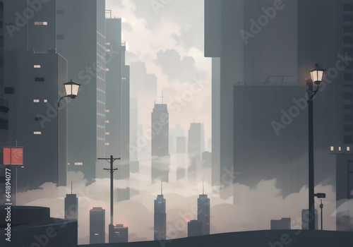 City in foggy. Mist in the metropolis. Generative AI