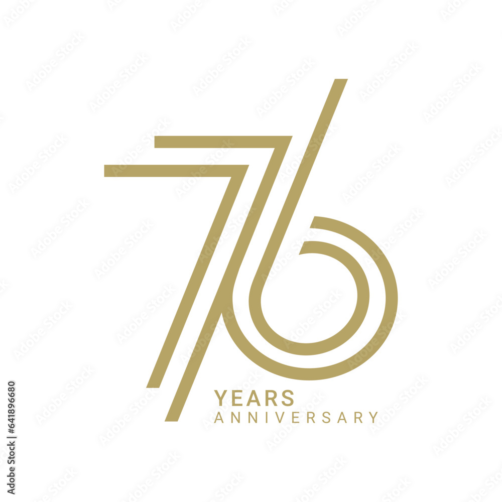 76 Year Anniversary Logo, Golden Color, Vector Template Design element for birthday, invitation, wedding, jubilee and greeting card illustration. - obrazy, fototapety, plakaty 