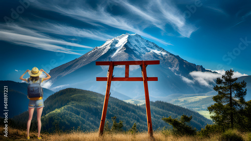nice view of famous Floating Torii gate in Japan photo