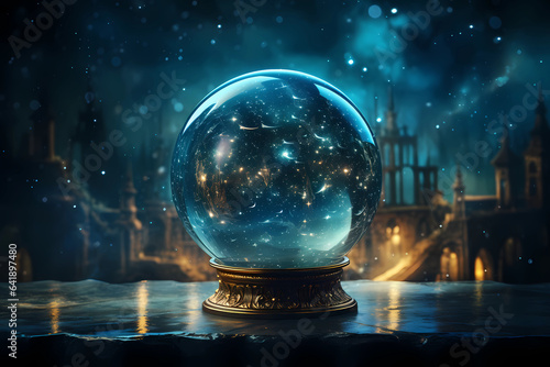 Mystical Clairvoyance with Crystal Ball in Swirling Mist