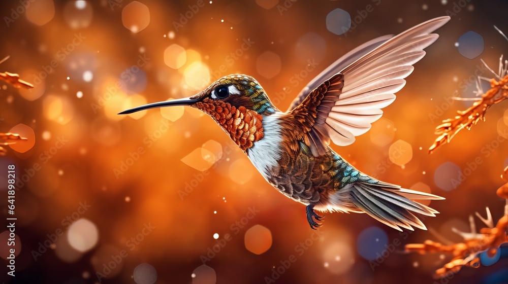 Fototapeta premium Glowing Hummingbird in Mid-Air