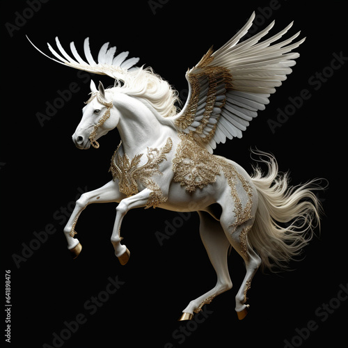 white horse with wings isolated on black