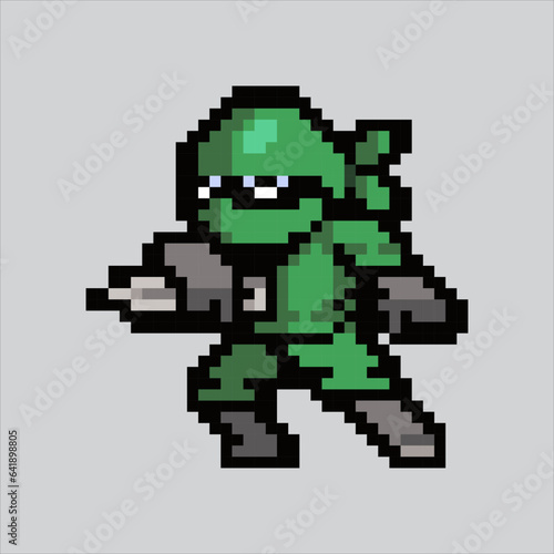 Pixel art illustration Ninja. Pixelated Ninja. Ninja icon pixelated for the pixel art game and icon for website and video game. old school retro.  © Collaborapix