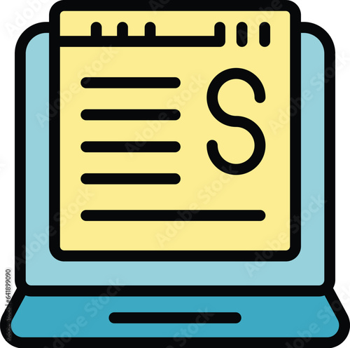 Pc monetize icon outline vector. Money video. Data blog color flat