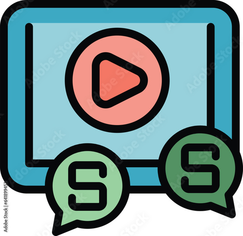 Money data profit icon outline vector. Video monetize. Digital conversion color flat