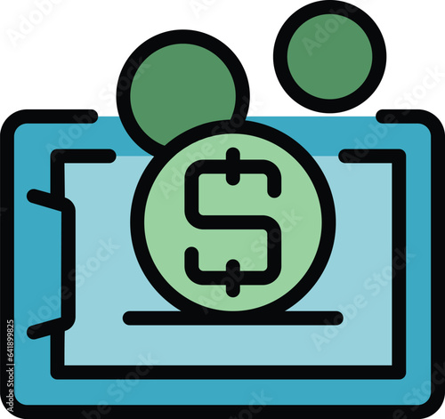 Tablet online monetize icon outline vector. Data profit. Database app color flat