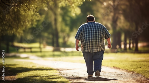肥満の男性が公園を歩く・メタボリックシンドローム
 photo