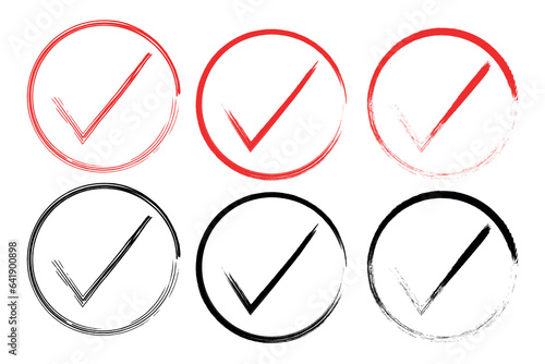 Grunge stroke circle with check mark icon tick check vector icon on a isolated background.