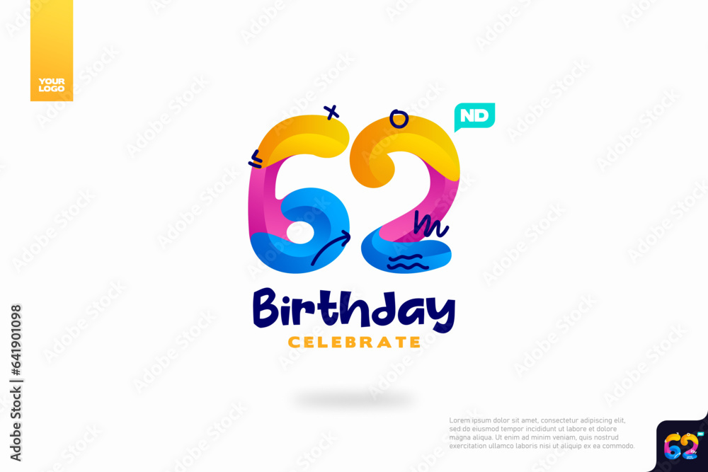 Number 62 logo icon design, 62nd birthday logo number, anniversary 62
