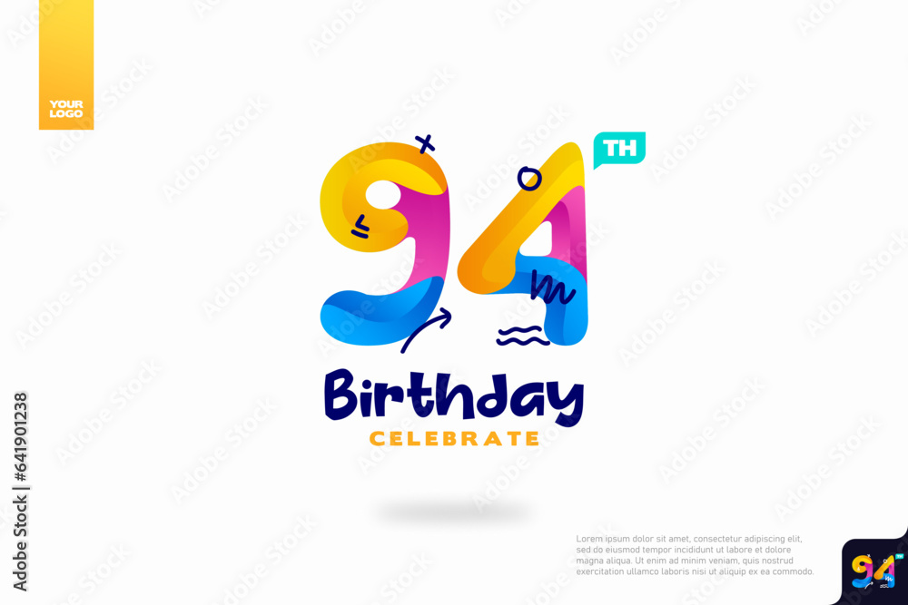 Obraz premium Number 94 logo icon design, 94th birthday logo number, anniversary 94 