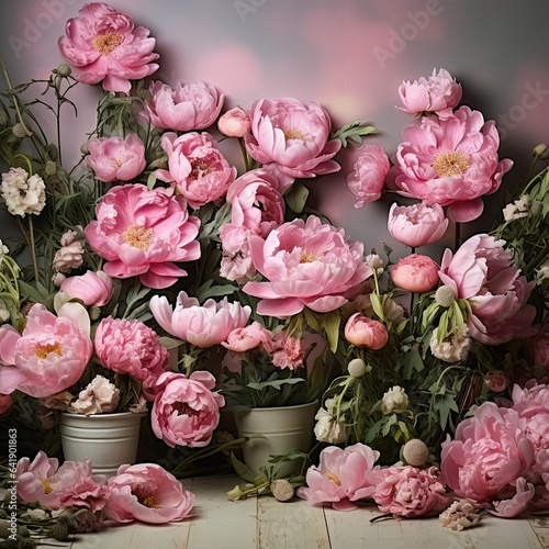 Wallpaper Mural Blooming Peony Background for Photography, Floral Backdrop, Pink Peony, Blooming Flowers, Photo Background Torontodigital.ca
