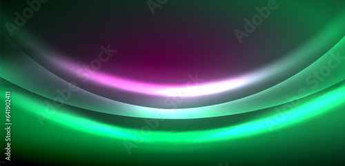 Dynamic waves in ethereal glow of neon lights. Concept merges fluidity of motion with vibrant allure of neon, crafting entrancing backdrop that embodies both vitality and futuristic sophistication