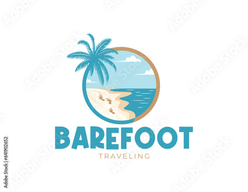 Beach Scene With Foot Print Vacation Badge Logo Design Template