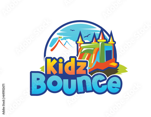 Colorful Blue Bounce Kids Playing Logo Design Template © logomills
