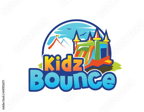 Colorful Blue Bounce Kids Playing Logo Design Template