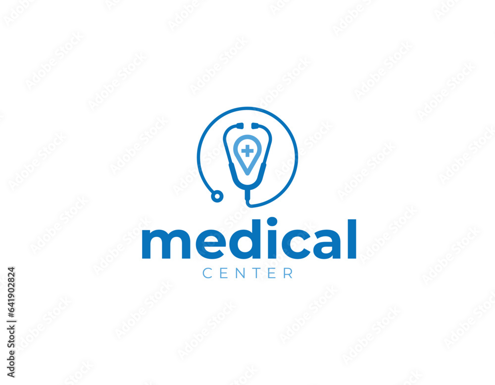 Obraz premium Simple Blue Stethoscope Medical Business Logo Design Template