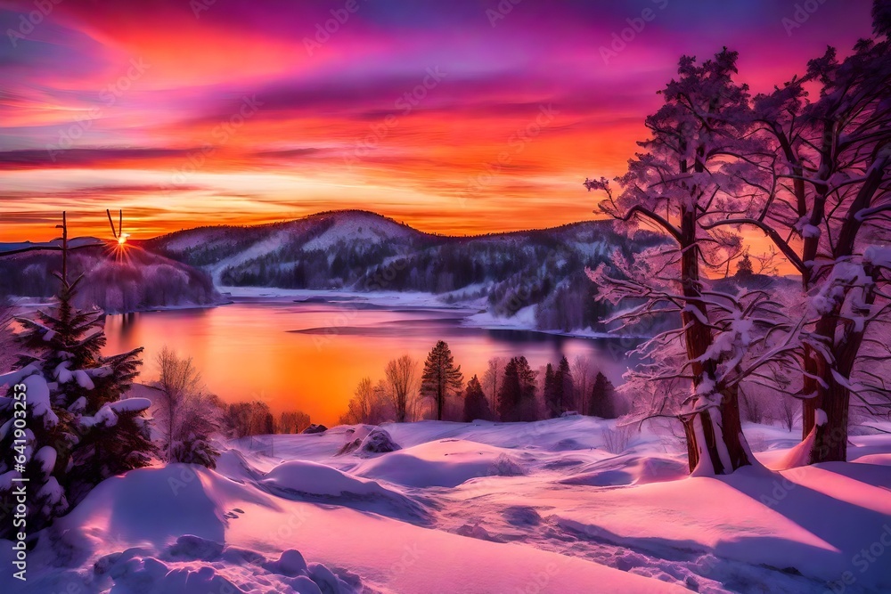 sunrise over the mountains, sunset in the mountains, Colorful winter sunset sunrise over the mountains, sunset in the mountains, Colorful winter sunset