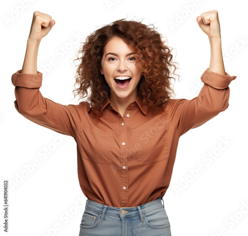 Woman Cheering Isolated on Transparent Background 