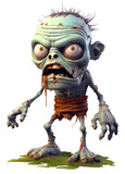Cute Zombie 3D Cartoon Style Isolated on Transparent Background
