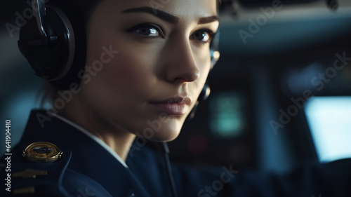 白人女性パイロット・キャビンアテンダント・スチュワーデス・搭乗員・乗務員・空港・航空会社のスタッフ 