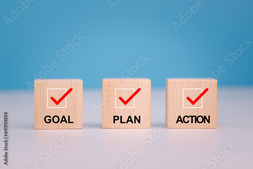 Goal plan action. Business action plan strategy concept, outline all the necessary steps to achieve your goal and help you reach your target efficiently by assigning a timeframe a start and end date. photo